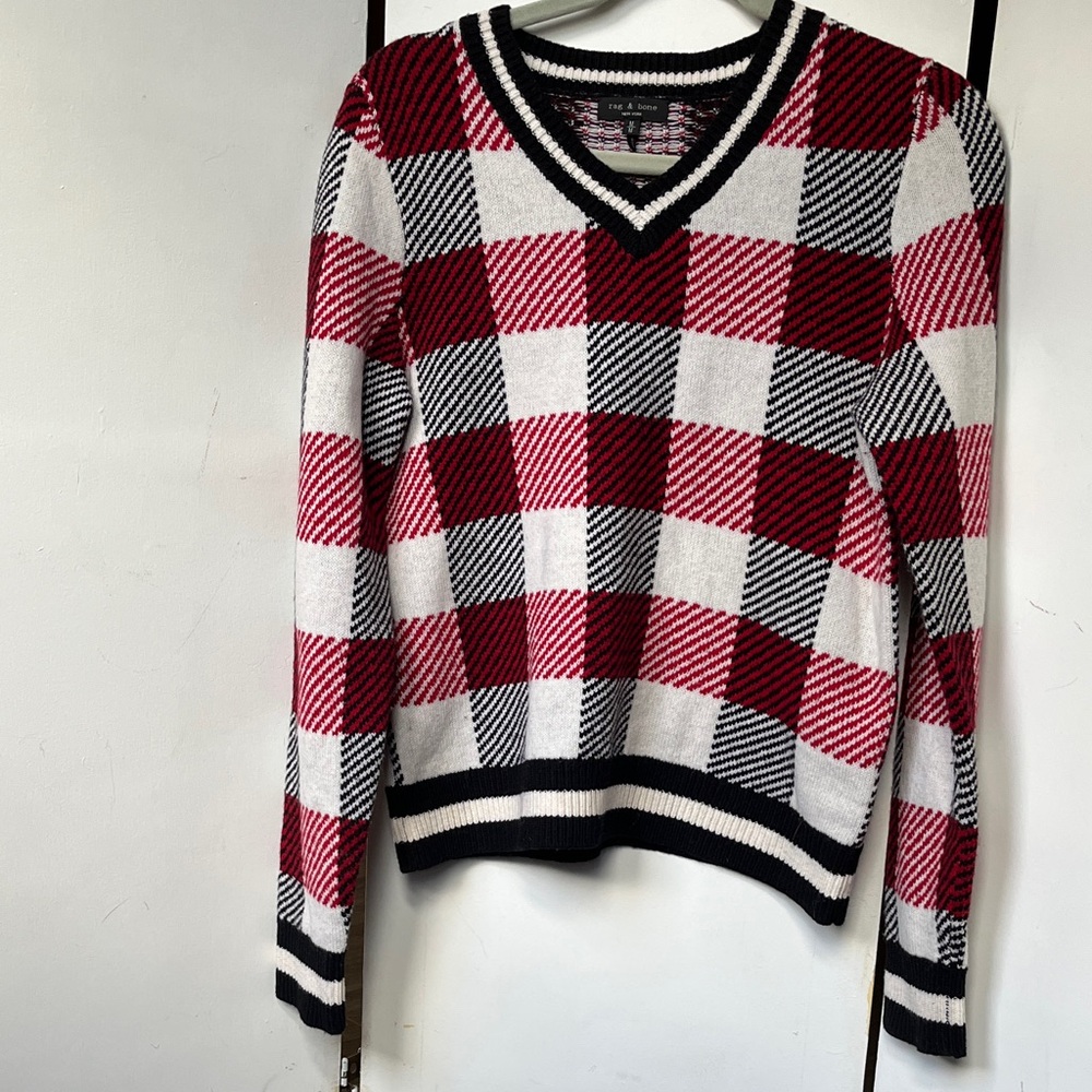 Rag & Bone Gabby V-Neck Preppy Wool Sweater